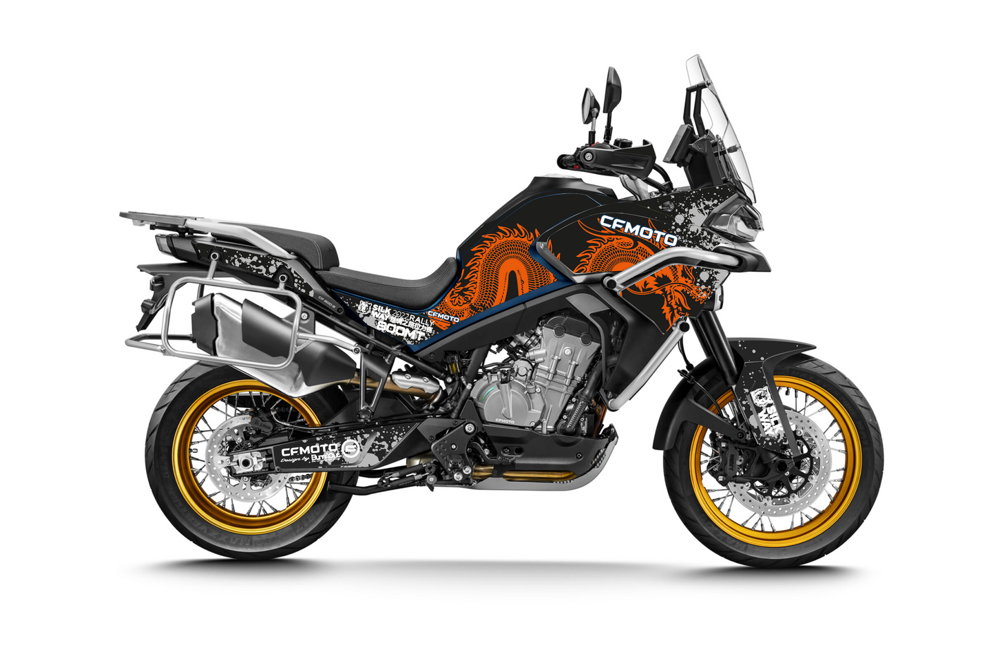 CF Moto 800 MT IBEX kit déco stickers Dragon Noir et Orange — Burn-Out-Design 