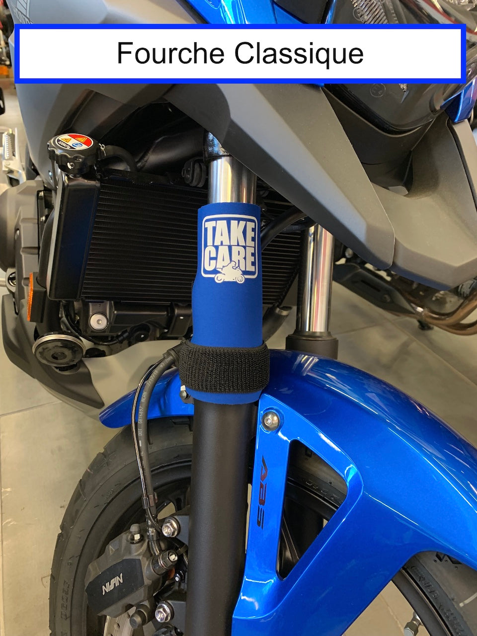 Paire Moto Roue Avant Curseurs Cadre Fourche Protection Bleu 