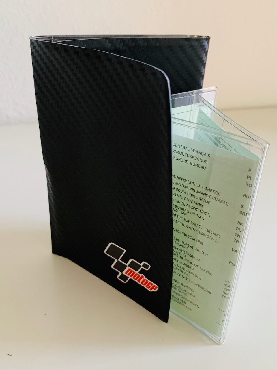 Etuis-carte-grise-véhicule-auto-automobile-voiture-moto-assurance-personnalisation-autocollants stickers-CARBONE-noir-motoGP 