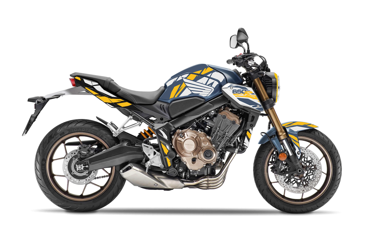 HONDA-CB-650-R-ROADSTER-personnalisation-kit-deco-stickers-burn-out-design-fireblade-bleu-jaune-blanc