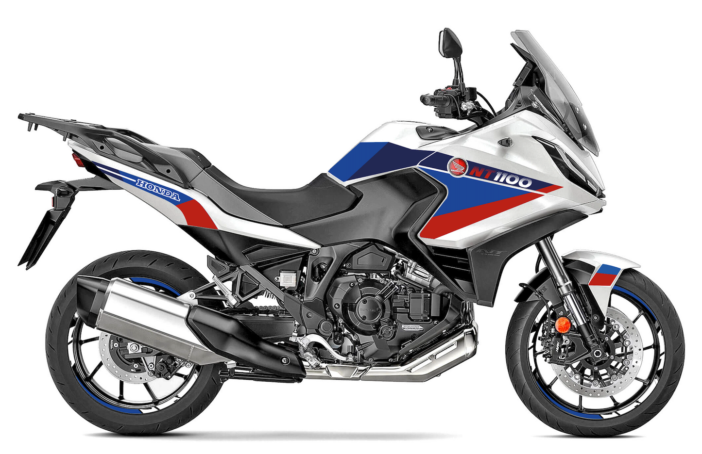 HONDA-NT-1100-Routiere-voyage-Personnalisation-kit-deco-stickers-burn-out-design-Blanc-LINE-Bleu clair-Bleu fonce--rouge