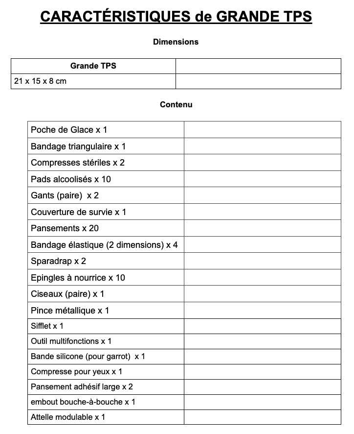 TROUSSES PREMIERS SECOURS (PLEINES )